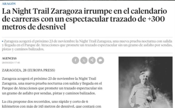 Night Trail Zaragoza 2024 arrasa con más de 350 inscritos y un éxito sin precedentes en medios